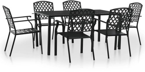 7-piece garden dining set steel black 44271 44271 - Garden Furniture - Main image