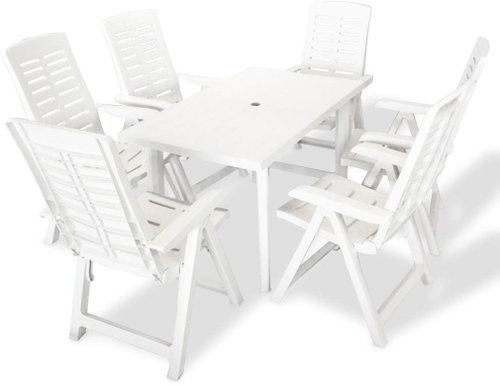 7-piece garden dining set plastic white 274800 274800 - Garden Furniture - Main image