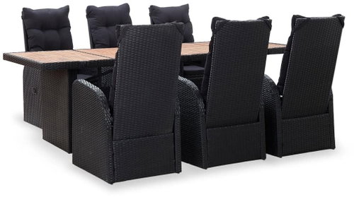 7-Piece Garden Dining Set Polyrattan and Acacia Wood Black 46054 46054 - Garden Furniture - Main image
