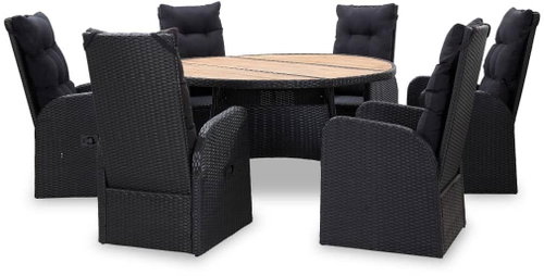 7-piece Garden Dining Set Polyrattan and Acacia Wood Black 46062 46062 - Garden Furniture - Main image