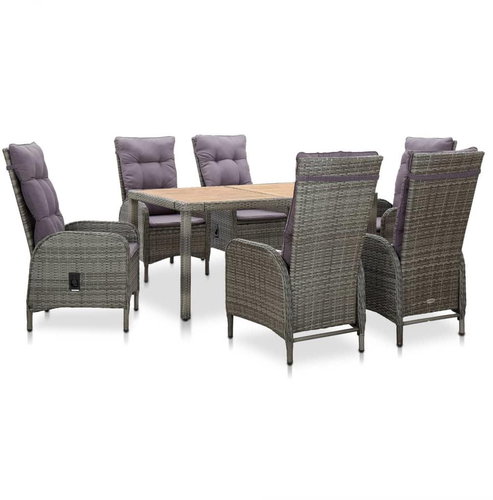 7-Piece Garden Dining Set Polyrattan and Acacia Wood Grey 46216 46216 - Garden Furniture - Main image