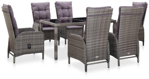 7-piece Garden Dining Set Polyrattan and Tempered Glass Grey 46215 46215 - Garden Furniture - Main image