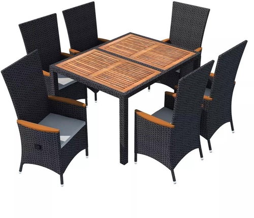 7-piece garden dining set polyratan acacia wood black 42691 42691 - Garden Furniture - Main image