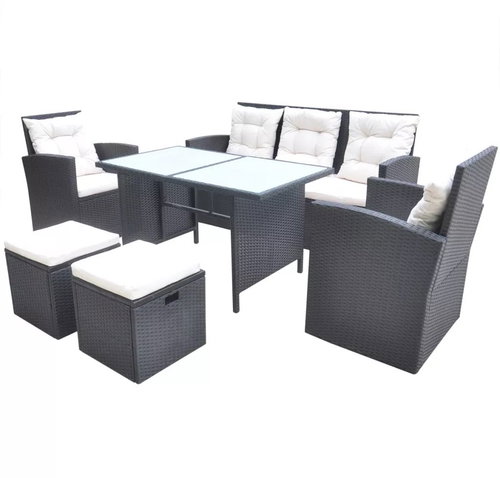 7-piece garden dining set polyratan acacia wood black 42693 42693 - Garden Furniture - Main image