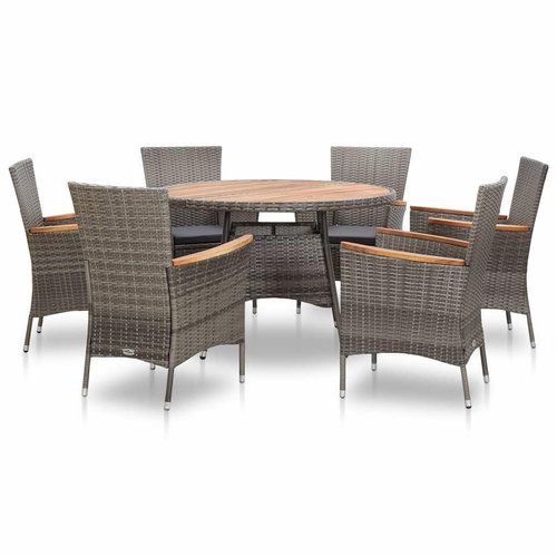 7-piece garden dining set polyratan acacia wood gray 46069 46069 - Garden Furniture - Main image