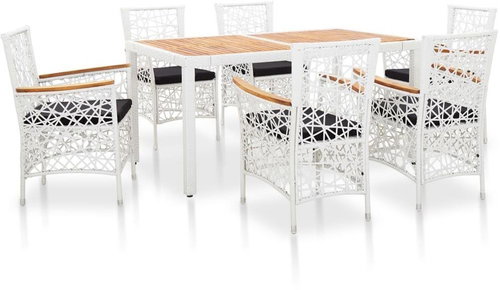 7-piece garden dining set white polyrate 45997 45997 - Garden Furniture - Main image