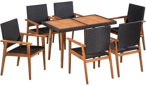 7-piece garden dining set polyratt black-brown 44076 44076 - Garden Furniture - Main image