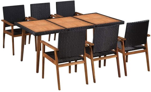 7-piece garden dining set polyratt black-brown 44077 44077 - Garden Furniture - Main image