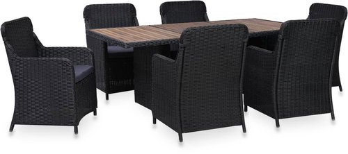 7-piece Garden Dining Set Polyrattan Black 44144 44144 - Garden Furniture - Main image