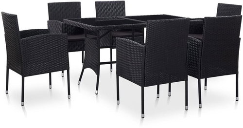 7-piece garden dining set polyratt black 46403 46403 - Garden Furniture - Main image