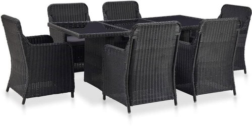 7-Piece Garden Dining Set Polyrattan Black 46544 46544 - Garden Furniture - Main image