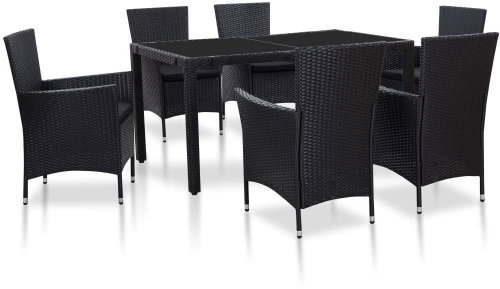 7-piece garden dining set polyratt black 45977 45977 - Garden Furniture - Main image
