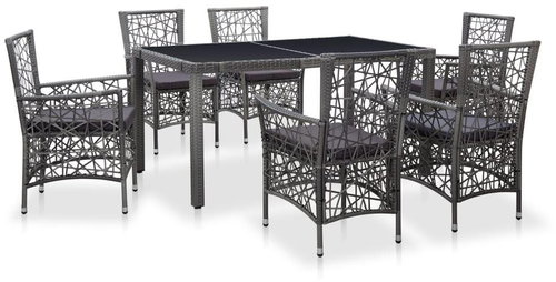7-piece garden dining set polyratan gray 45993 45993 - Garden Furniture - Main image