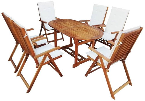 7-piece garden dining set with cushions solid acacia wood 42604 42604 - Garden Furniture - Main image