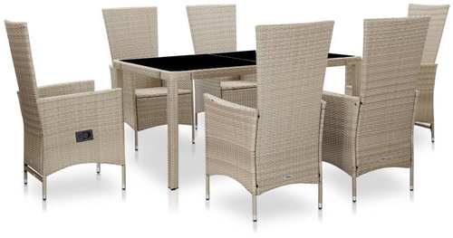 7-piece garden dining set with cushions polyrattan beige 46040 46040 - Garden Furniture - Main image