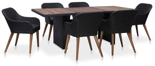 7-piece Garden Dining Set with Cushions Polyrattan Black 44151 44151 - Garden Furniture - Main image