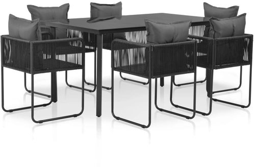 7-piece garden dining set with black polyrattan cushions 44436 44436 - Garden Furniture - Main image
