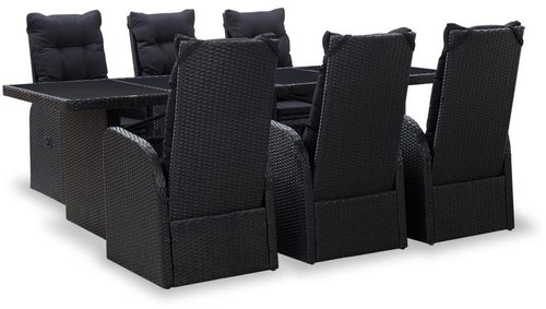 7-Piece Garden Dining Set With Cushions Polyrattan Black 46052 46052 - Garden Furniture - Main image