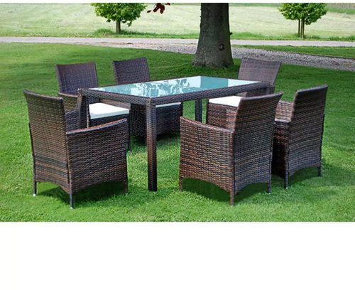 7-piece garden dining set with brown polyrattan cushions 43119 43119 - Garden Furniture - Main image
