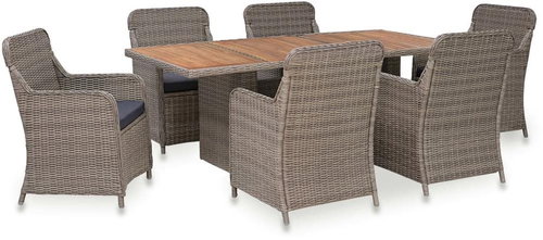 7-piece garden dining set with brown polyrattan cushions 44140 44140 - Garden Furniture - Main image