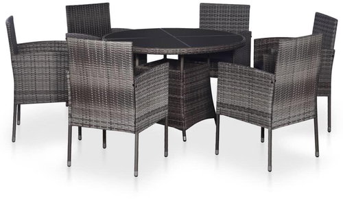 7-piece garden dining set with gray polyrattan cushions 43916 43916 - Garden Furniture - Main image
