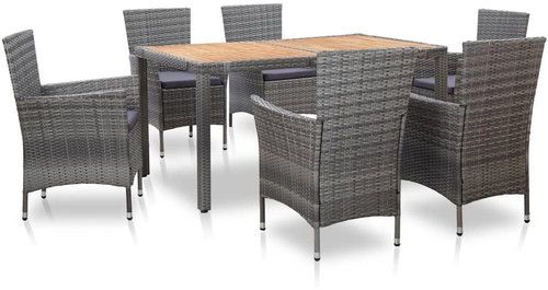 7-piece garden dining set with gray polyrattan pillows 46021 46021 - Garden Furniture - Main image
