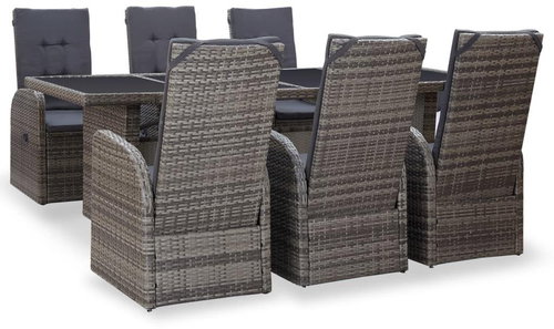 7-piece Garden Dining Set with Cushions Grey Polyrattan 46051 46051 - Garden Furniture - Main image