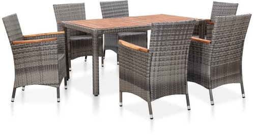 7-piece garden dining set with gray polyrattan pillows 46084 46084 - Garden Furniture - Main image
