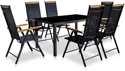7-piece garden dining set with folding chairs aluminum black 41734 41734 - Garden Furniture - Main image