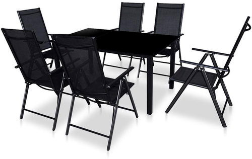 7-piece garden dining set with folding chairs aluminum black 41736 41736 - Garden Furniture - Main image
