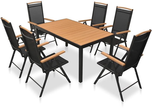 7-piece garden dining set with folding chairs aluminum black 42773 42773 - Garden Furniture - Main image