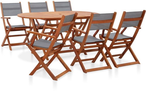 7-piece garden dining set gray solid eucalyptus and textile 278911 278911 - Garden Furniture - Main image