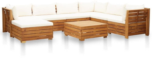 8-piece Garden Sofa and Cushions Acacia Cream White 46680 46680 - Garden Furniture - Main image