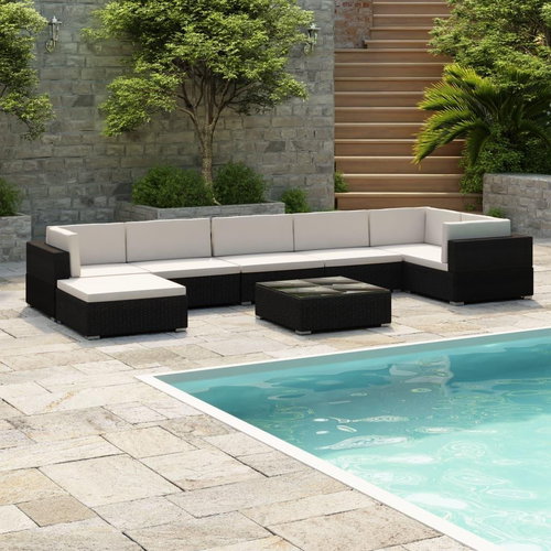 8-piece Garden Sofa with Cushions Polyrattan Black 41261 41261 - Garden Furniture - Main image