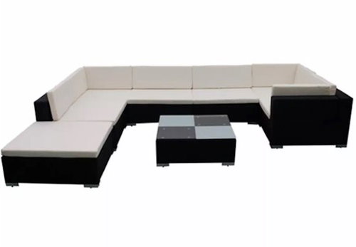 8-piece Garden Sofa with Cushions Polyrattan Black 42088 42088 - Garden Furniture - Main image