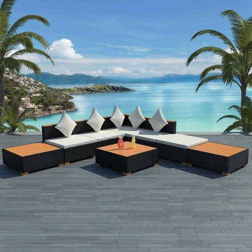 8-piece garden sofa with cushions polyratt black 42756 42756 - Garden Furniture - Main image