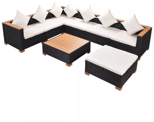 8-piece garden sofa with cushions polyratt black 42758 42758 - Garden Furniture - Main image