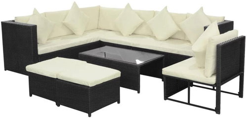8-piece garden sofa with cushions polyratt black 42897 42897 - Garden Furniture - Main image