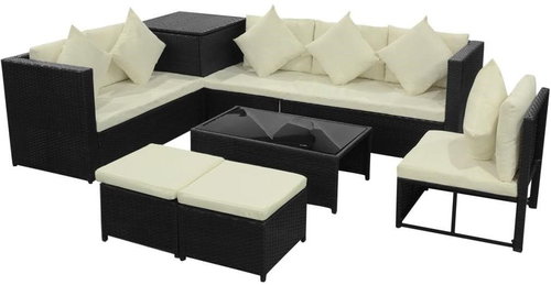 8-piece garden sofa with cushions polyratt black 42899 42899 - Garden Furniture - Main image