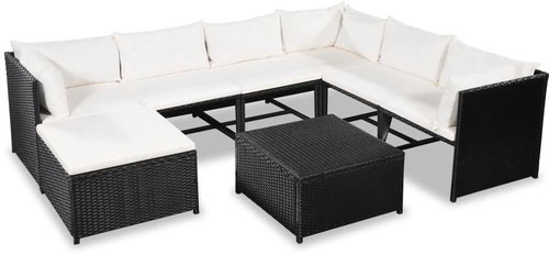 8-piece garden sofa with cushions polyratan black 44189 44189 - Garden Furniture - Main image