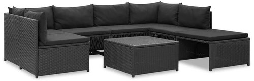 8-piece garden sofa with cushions polyratt black 45817 45817 - Garden Furniture - Main image