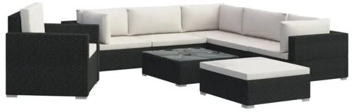 8-piece Garden Sofa with Cushions Polyrattan Black 46766 46766 - Garden Furniture - Main image