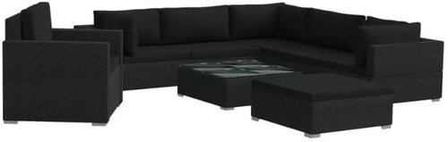 8-piece garden sofa with cushions polyratt black 46768 46768 - Garden Furniture - Main image