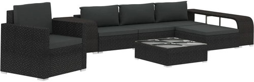 8-piece garden sofa with cushions polyratt black 46825 46825 - Garden Furniture - Main image