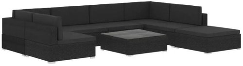 8-piece garden sofa with cushions polyratt black 47259 47259 - Garden Furniture - Main image