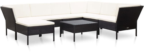 8-piece garden sofa with cushions polyratan black 48952 48952 - Garden Furniture - Main image