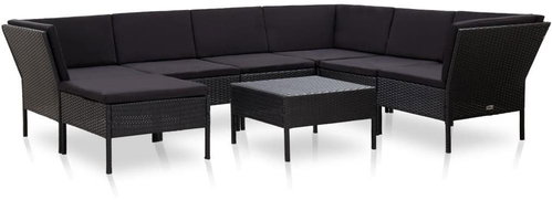 8-piece garden sofa with cushions polyratt black 48953 48953 - Garden Furniture - Main image