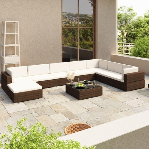 8-Piece Garden Sofa Set With Cushions Polyrattan Brown 41260 41260 - Garden Furniture - Main image