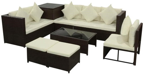 8-piece Garden Sofa with Cushions Polyrattan Brown 42898 42898 - Garden Furniture - Main image