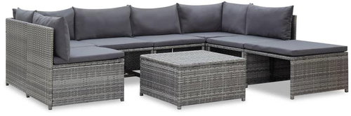8-piece garden sofa with cushions polyratt gray 45818 45818 - Garden Furniture - Main image
